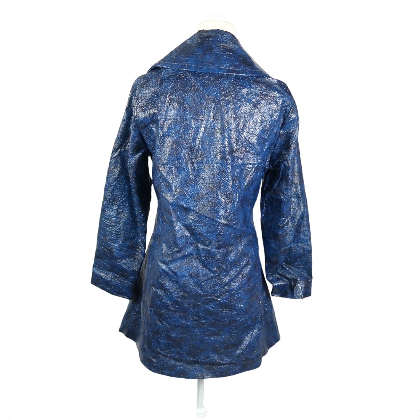 Vintage VINTAGE Luisant Faux Patent Leather Mid Length Jacket S Navy Blue Womens Bohemian 80s 70s Fashion Size S / US 4 / IT 40 - 4 Thumbnail