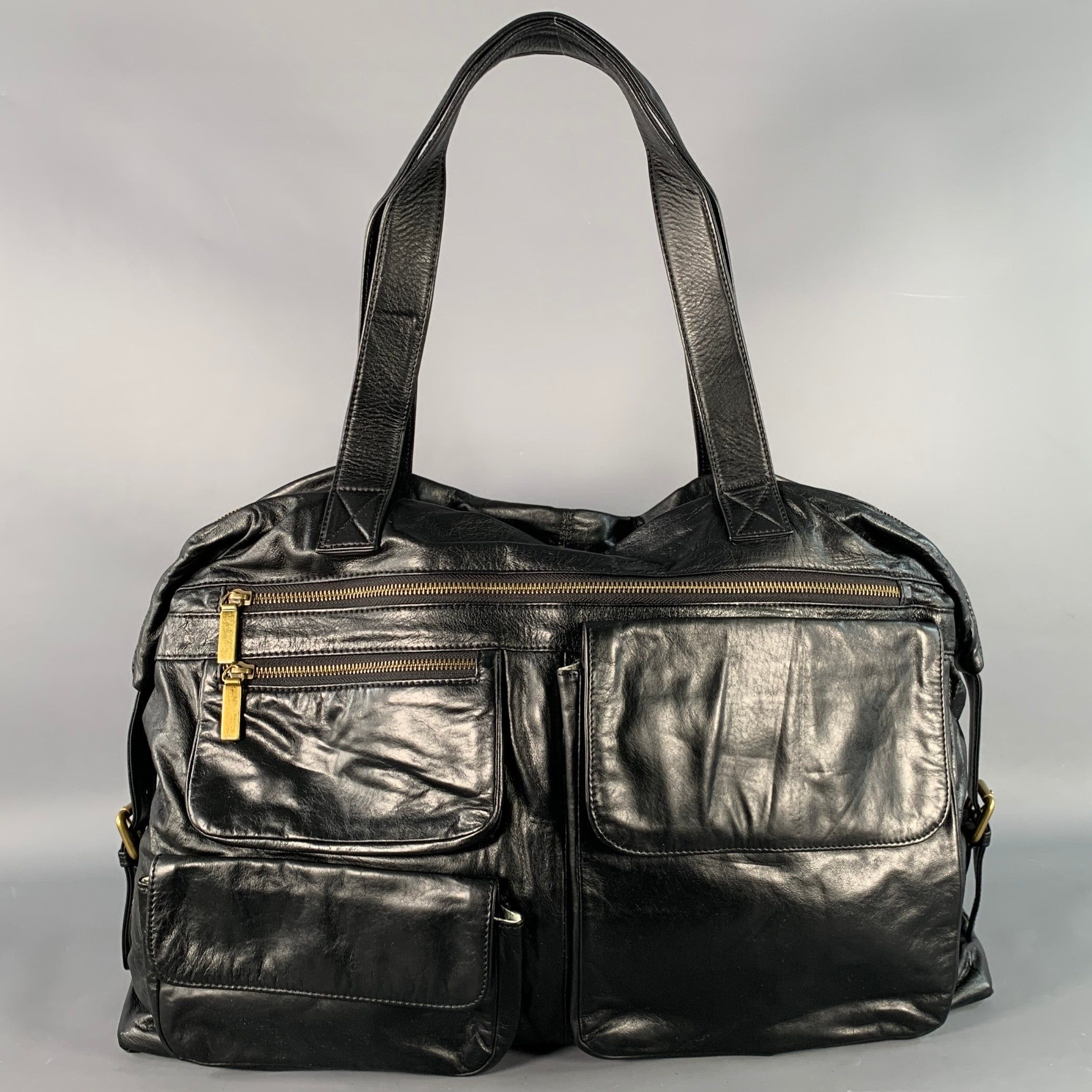 Designer Hobo International Black Leather Top Handles Duffle Bag, Men's