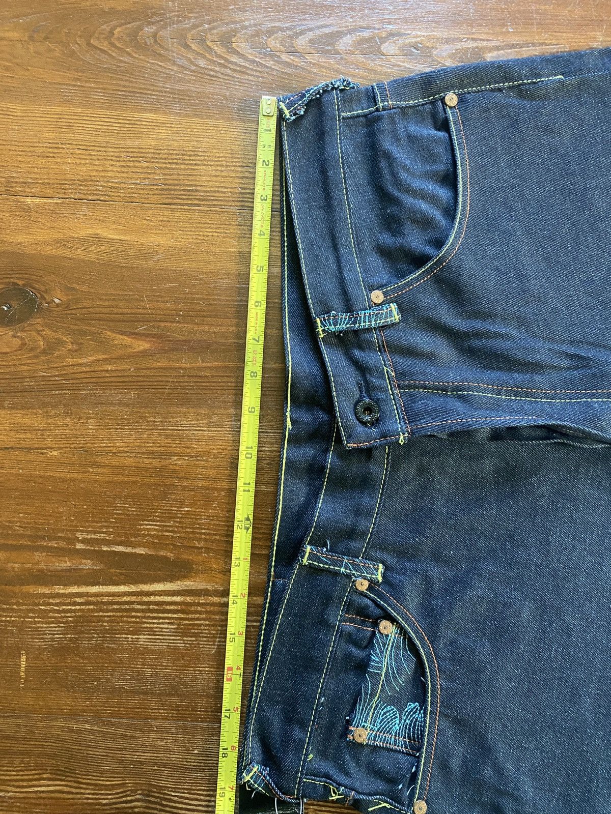 RMC Jeans Red Monkey Company Embroider Wide Denim Jean Short Selvedge Size US 37 - 15 Thumbnail