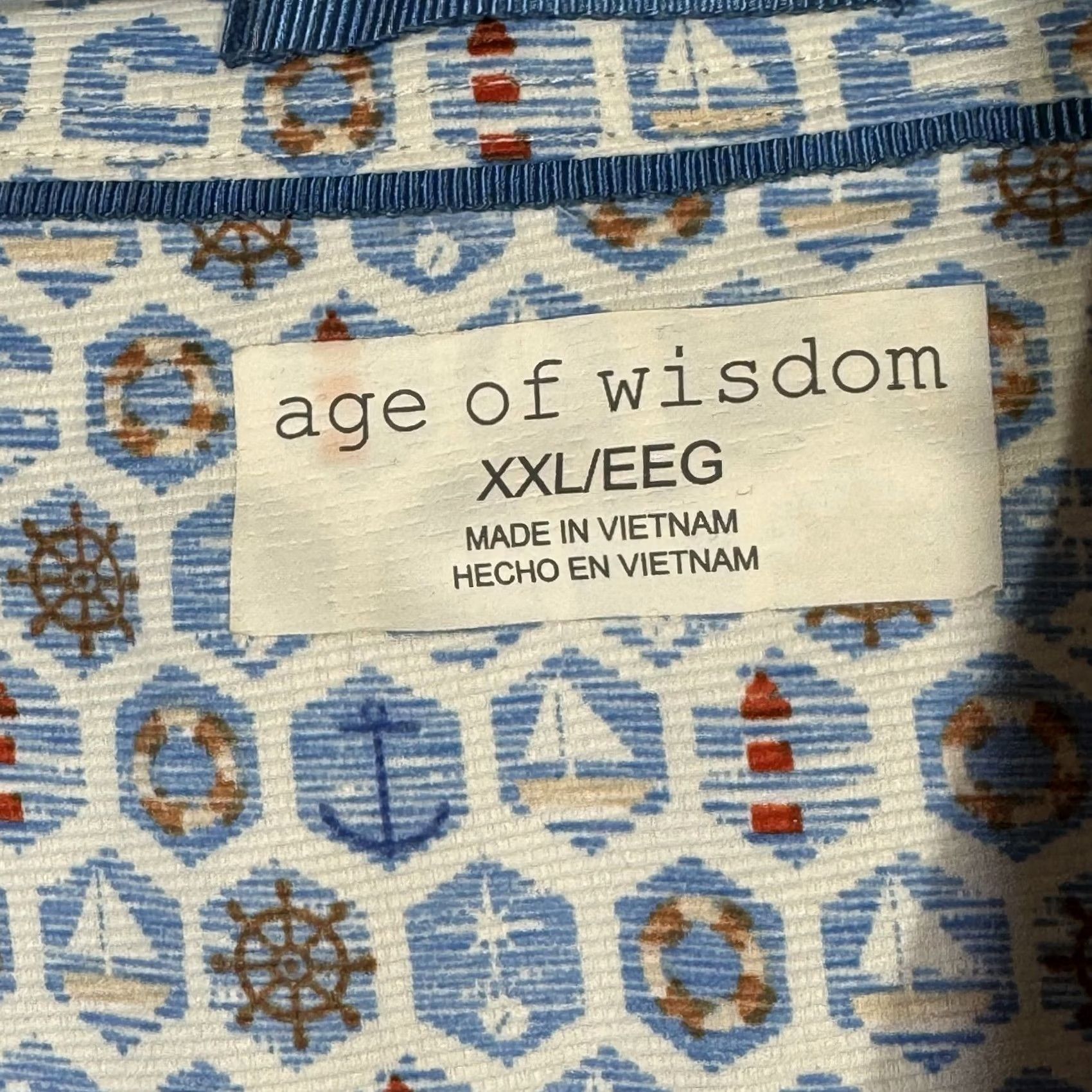Vintage Age of Wisdom Shirt 2XL Blue Men’s Short‑Sleeve Button‑Up 100% Polyester M232 Size US XXL / EU 58 / 5 - 7 Thumbnail