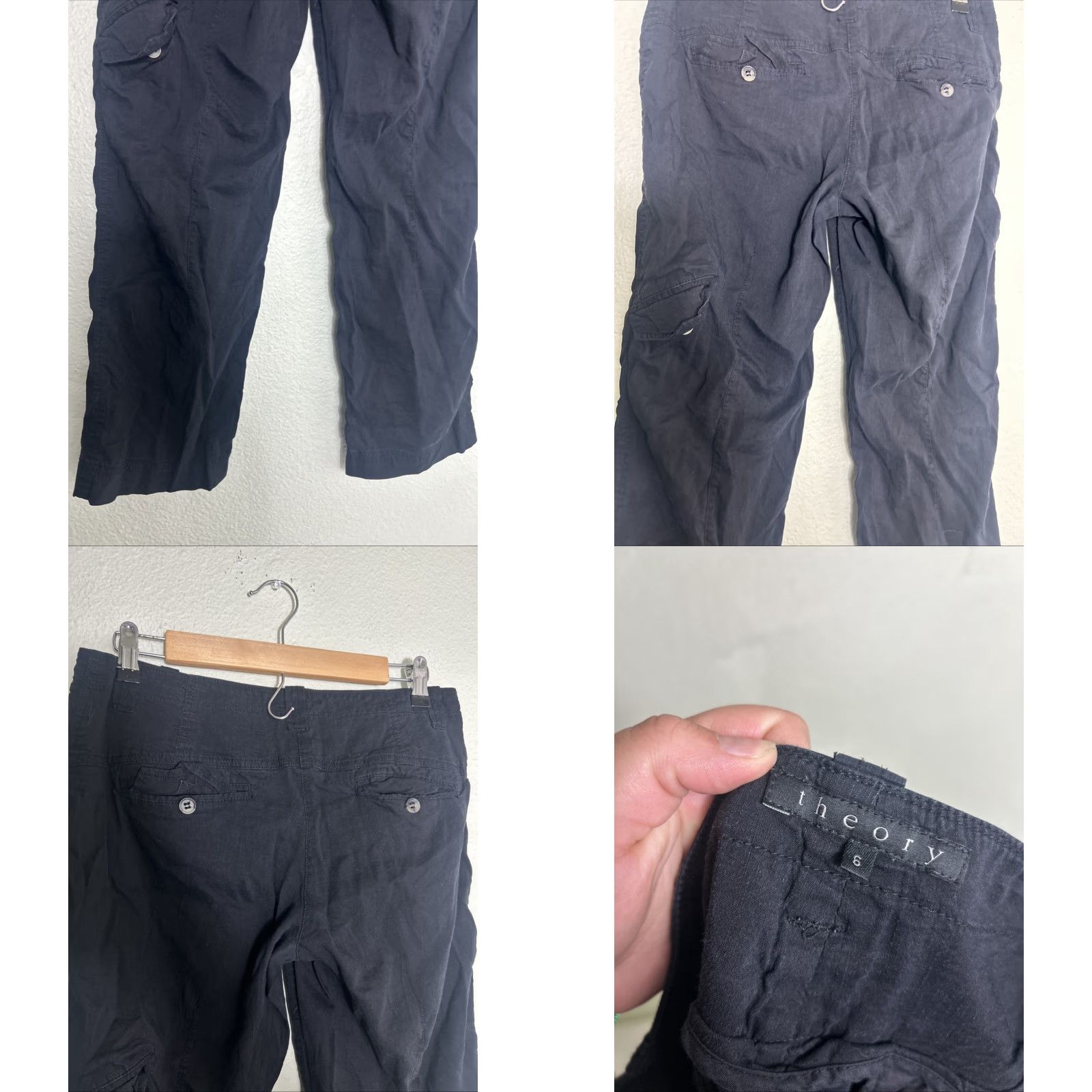 Theory Theory Women's Pants Cargo Linen Viscose Lightweight Black 6 Inseam 27" High Rise Size 28" / US 6 / IT 42 - 8 Thumbnail