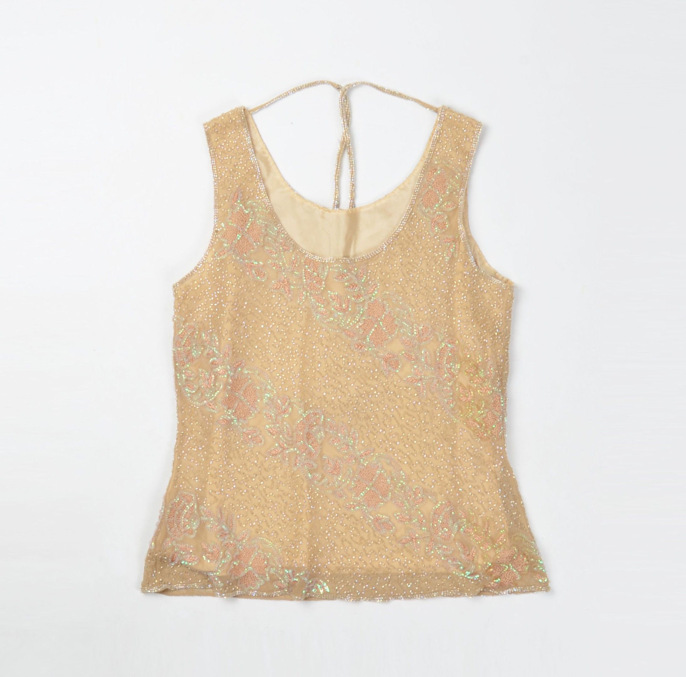 Other Vintage Full Beaded Beige Y2K Sparkle Fairy Top Blouse Size XS / US 0-2 / IT 36-38 - 4 Thumbnail