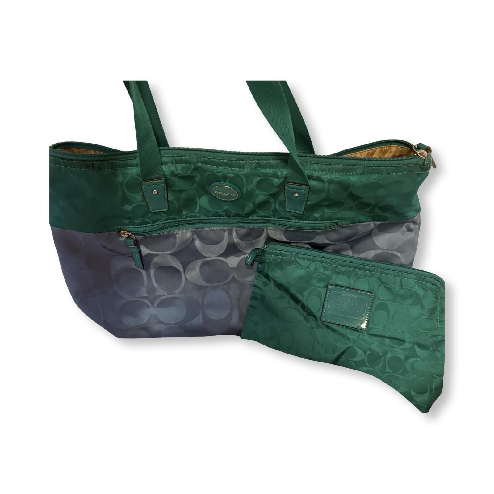 Coach Coach Signature Green and Gray Tote Bag with Matching Pouch Size ONE SIZE - 2 Thumbnail