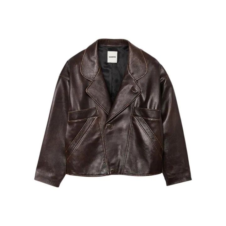 Sandro Sandro Brown Long Sleeve Leather Jacket 0079 Size S / US 4 / IT 40 - 1 Thumbnail
