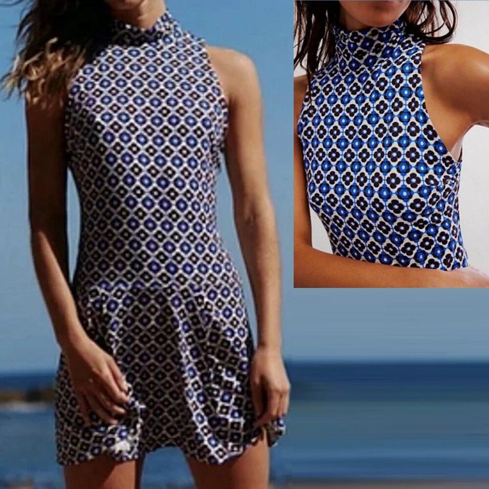 Free People New Free People Check It Mini Blue Dress Size S Size S / US 4 / IT 40 - 1 Thumbnail