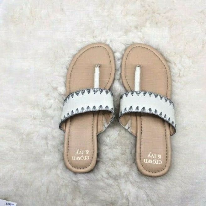 Vintage CROWN & IVY Maryna Flat Sandals T-Strap Women's Size 8 M Ivory NEW Size US 8 / IT 38 - 3 Thumbnail