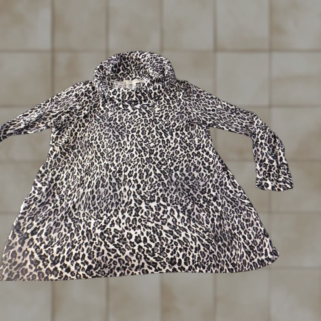 Jones New York Jones New York Blouse Shirt Womens L Gray Animal Print Turtleneck Pullover Stretch Casual Top Size L / US 10 / IT 46 - 1 Thumbnail