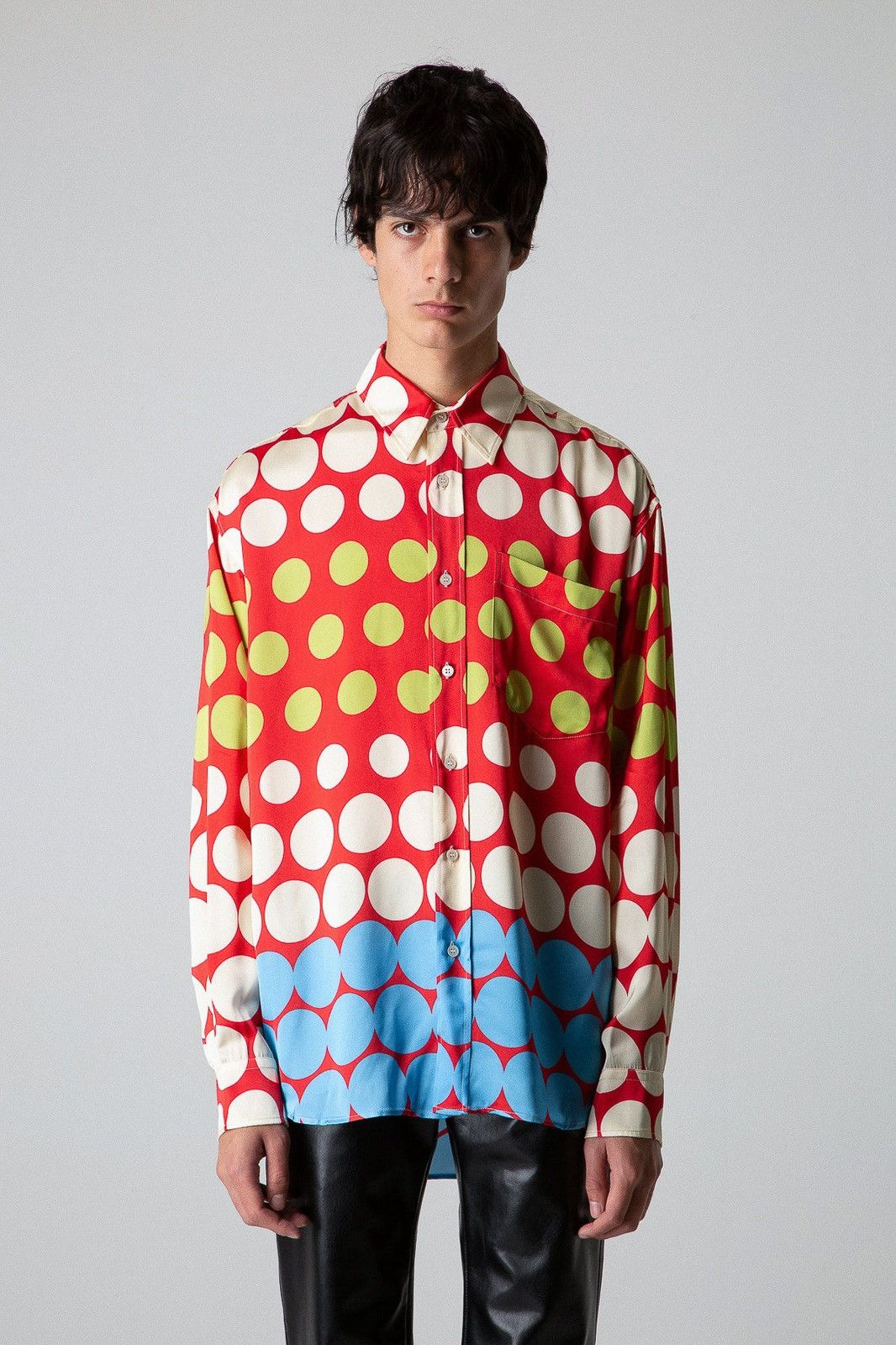 image of Marni $1390 Flowing Viscose Polka Dot Shirt in Red, Men's (Size Small)