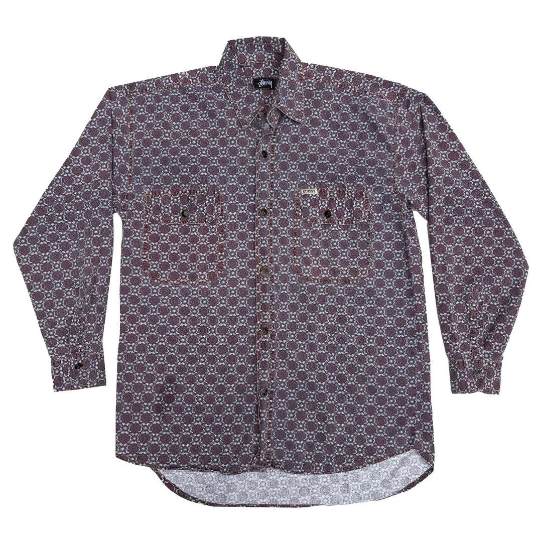 Stussy Stussy Paisley Stripe L/S Shirt - Burgundy - [1110006