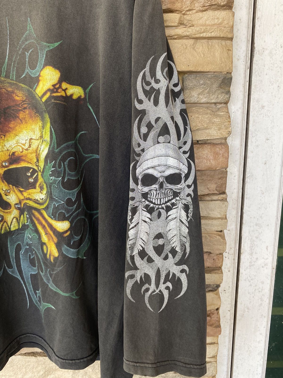 Vintage Rare Faded Vintage Skull Fullprint Long Sleeve Band Tees Size US L / EU 52-54 / 3 - 4 Thumbnail