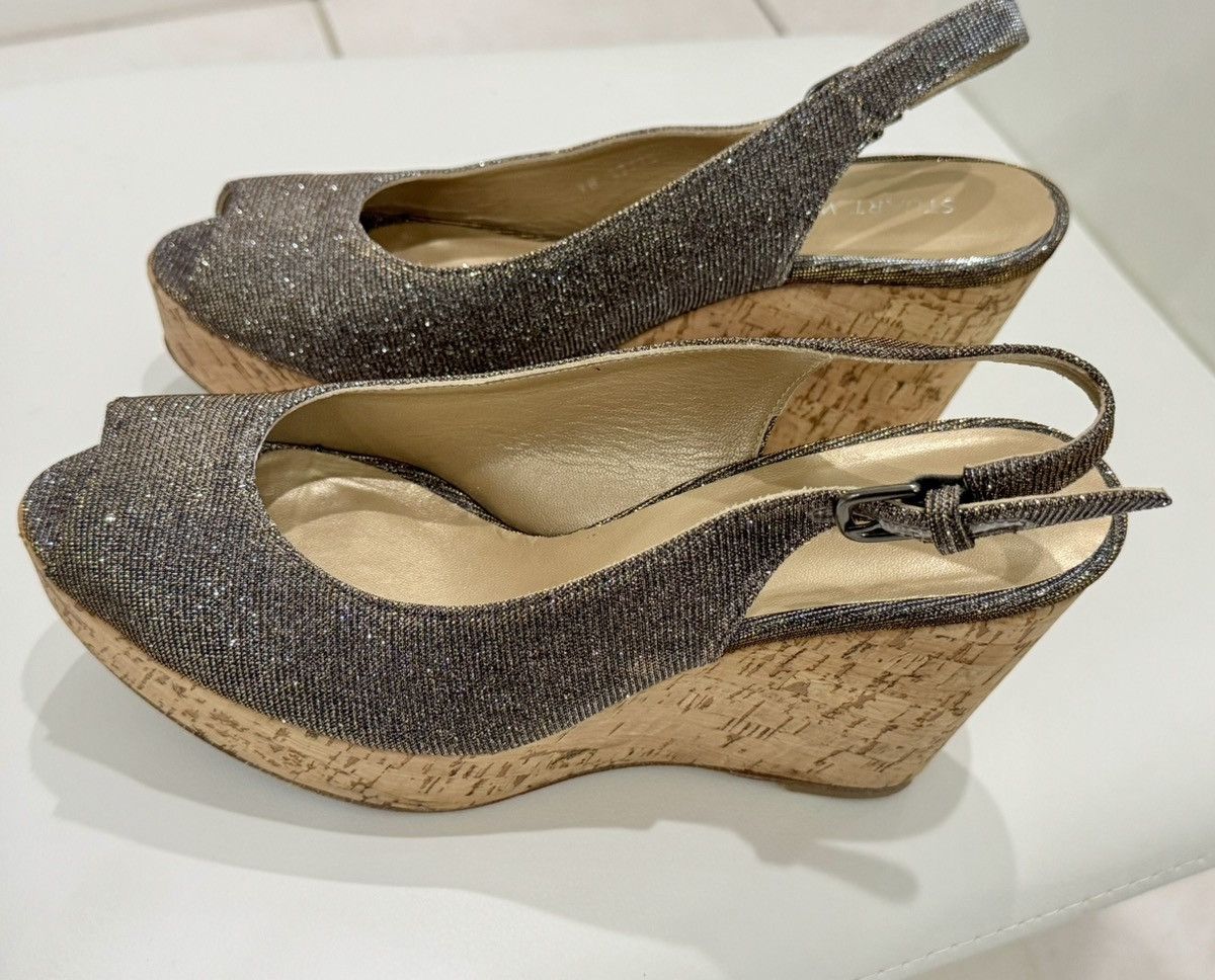 Stuart Weitzman Stuart Weitzman Black Silver Glitter Slingback Wedge Size US 8.5 / IT 38.5 - 4 Thumbnail