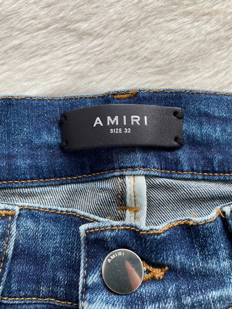 Amiri Amiri Washed Blue Diamond Pattern Patchwork Jean Size US 32 / EU 48 - 2 Thumbnail