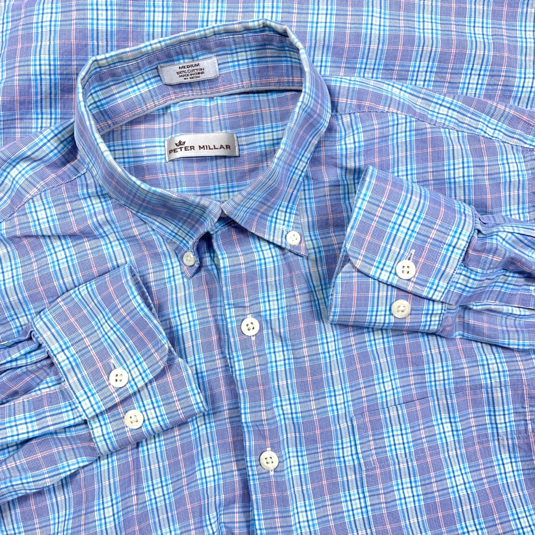 Peter Millar Peter Millar Shirt Men Medium Purple Blue Plaid Button Up Dress Poplin Cotton Shirt Men Size 40R - 2 Thumbnail