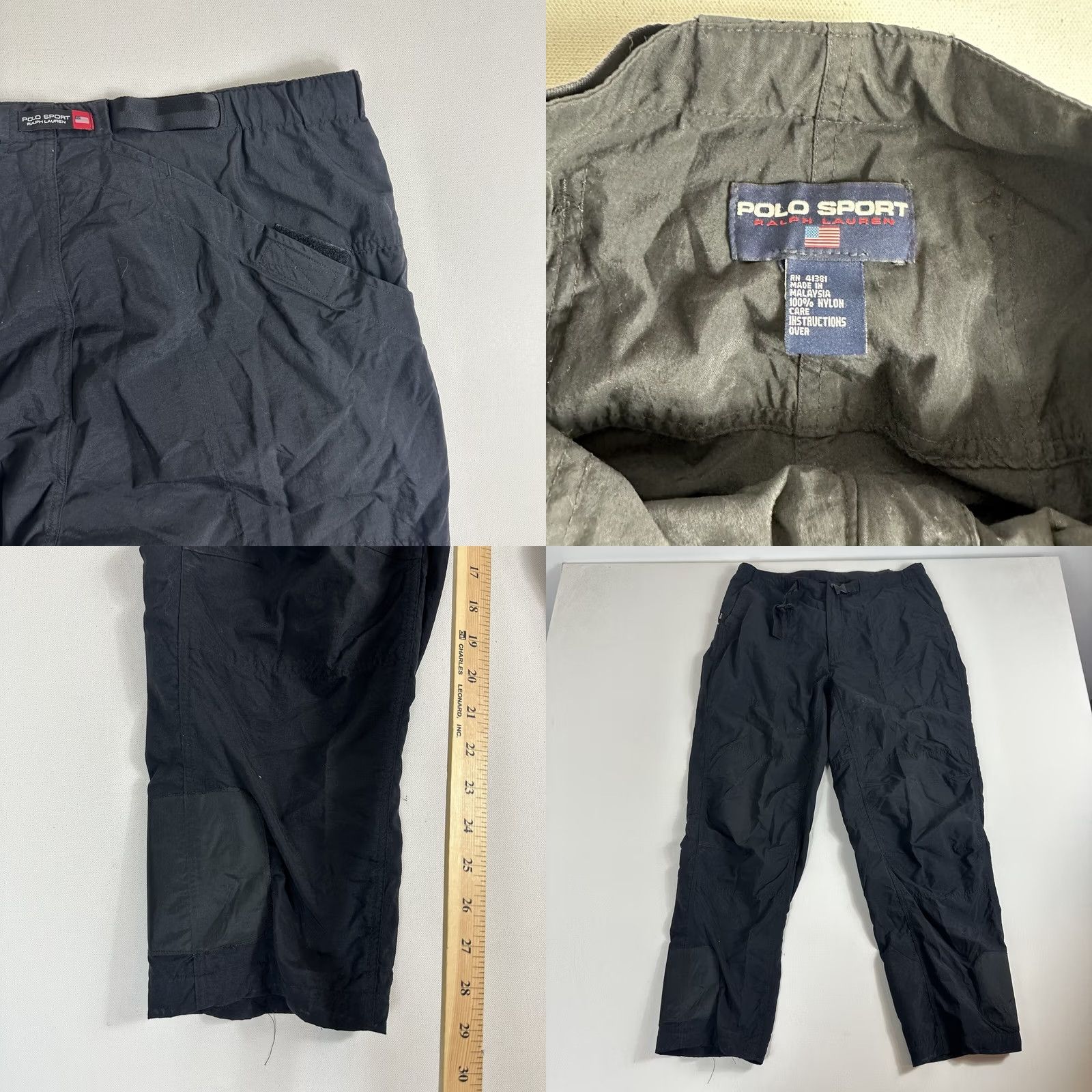 Polo Ralph Lauren VINTAGE Polo Sport Mens XL Black Nylon Foldable Wind Hiking Pants Pockets Belted Regular Inseam 29in Size US XL / EU 56 / 4 - 8 Thumbnail