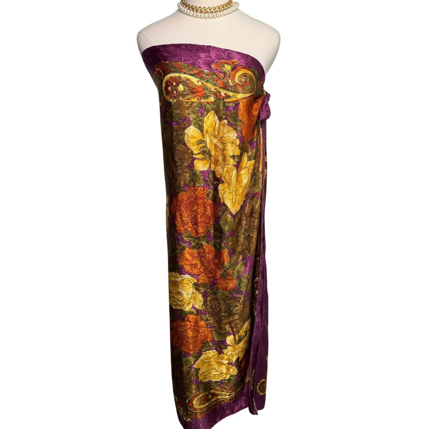 Vintage × Worthington Vintage XL jacquard satin paisley floral scarf wrap 46” sq Size ONE SIZE - 4 Thumbnail
