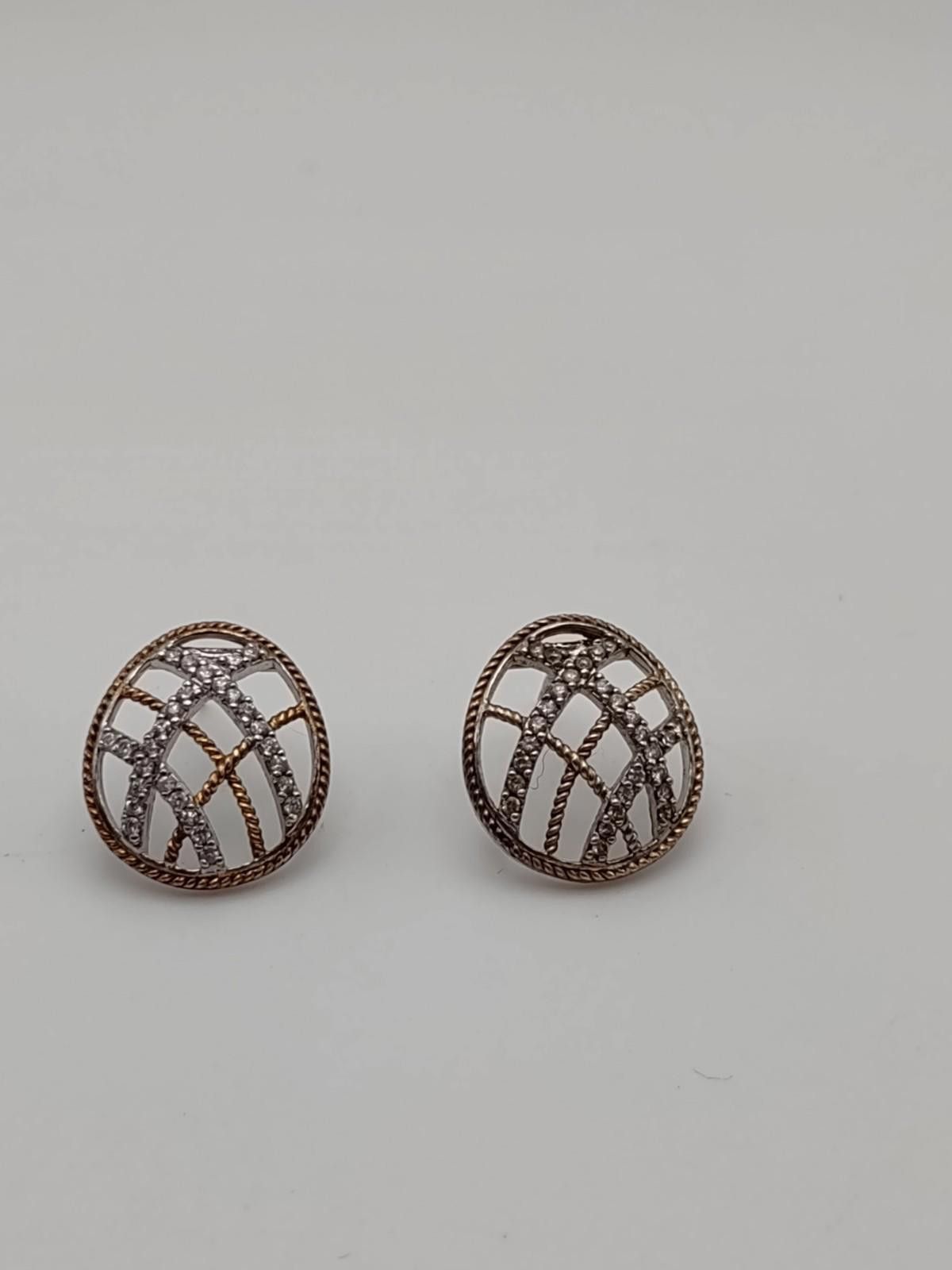 Fashion Victim 925 FAS Thai Sterling Silver CZ Two Tone Dome Stud Earrings Size ONE SIZE - 1 Thumbnail