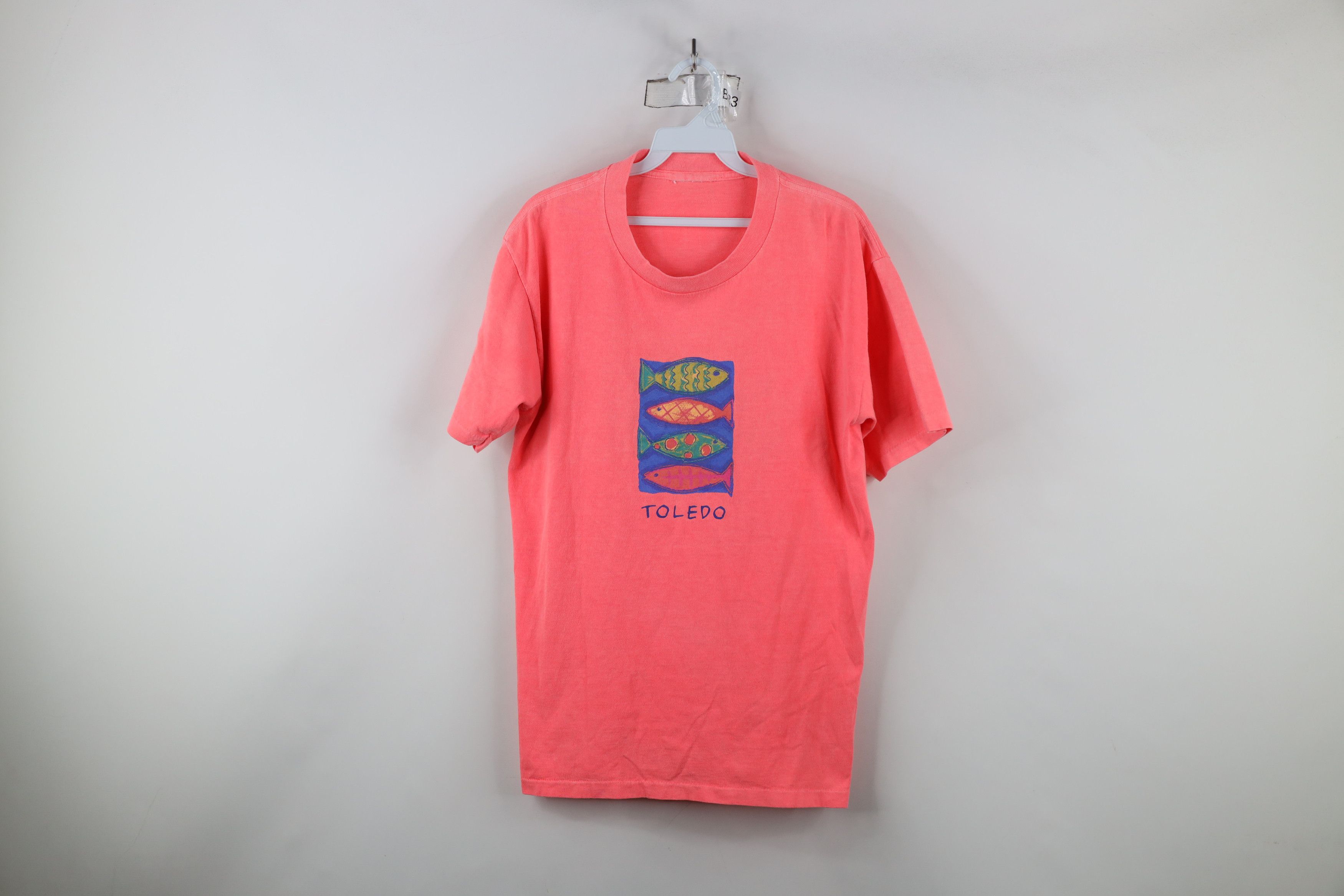Vintage Vintage 90s Streetwear Spell Toledo Fish Art T-Shirt Pink Size M / US 6-8 / IT 42-44 - 1 Thumbnail