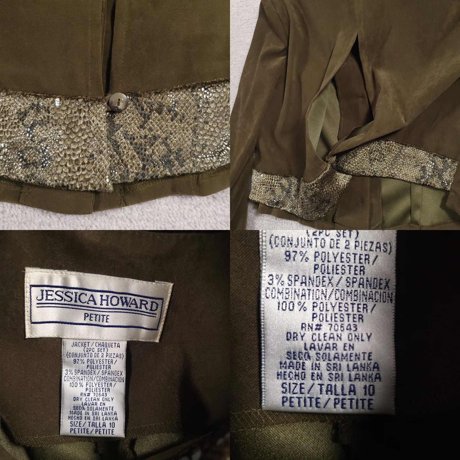 Vintage VINTAGE Jessica Howard Jacket Womens 10P Green Blazer Women Snake Skin Long Sleeve Open Back Size L / US 10 / IT 46 - 9 Thumbnail