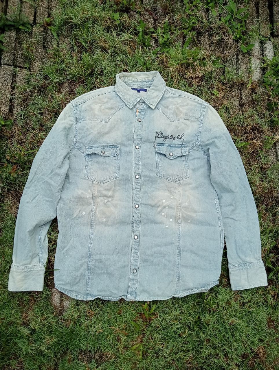 image of Distressed Denim x Semantic Design Stealsjapanese Semantic Design Denim Shirt in Blue Distressed (S