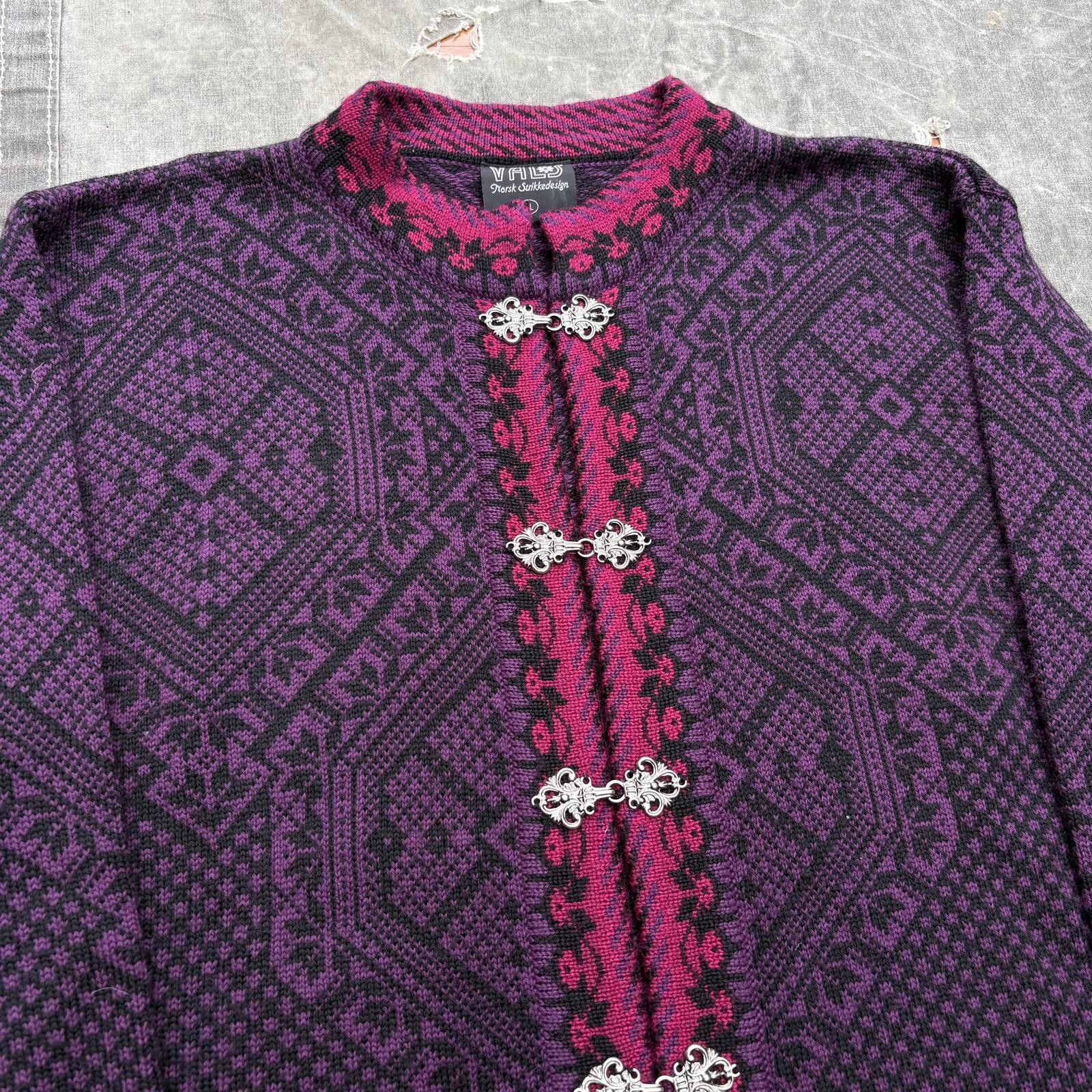 Vintage Vintage 90s Nordic Fair Isle Wool Clasp Sweater Cardigan Size XL / US 12-14 / IT 48-50 - 2 Thumbnail