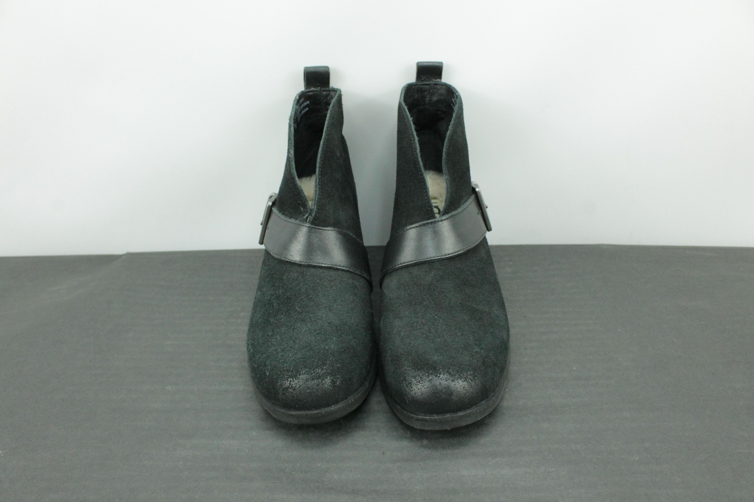 Ugg UGG Australia Wright Belted Black Suede Ankle Booties Size US 7 / IT 37 - 2 Thumbnail