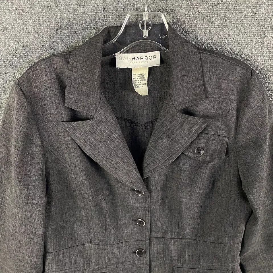 Other Sag Harbor Blazer Women's 6P Petite Jacket Gray Polyester Size M / US 6-8 / IT 42-44 - 2 Thumbnail