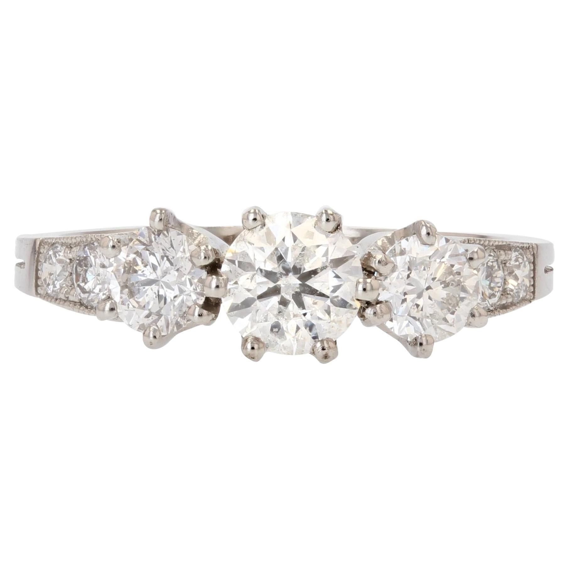 image of Vintage French 1.27 Carat Brillant Cut Three Stone Platinum Ring in Grey, Women's