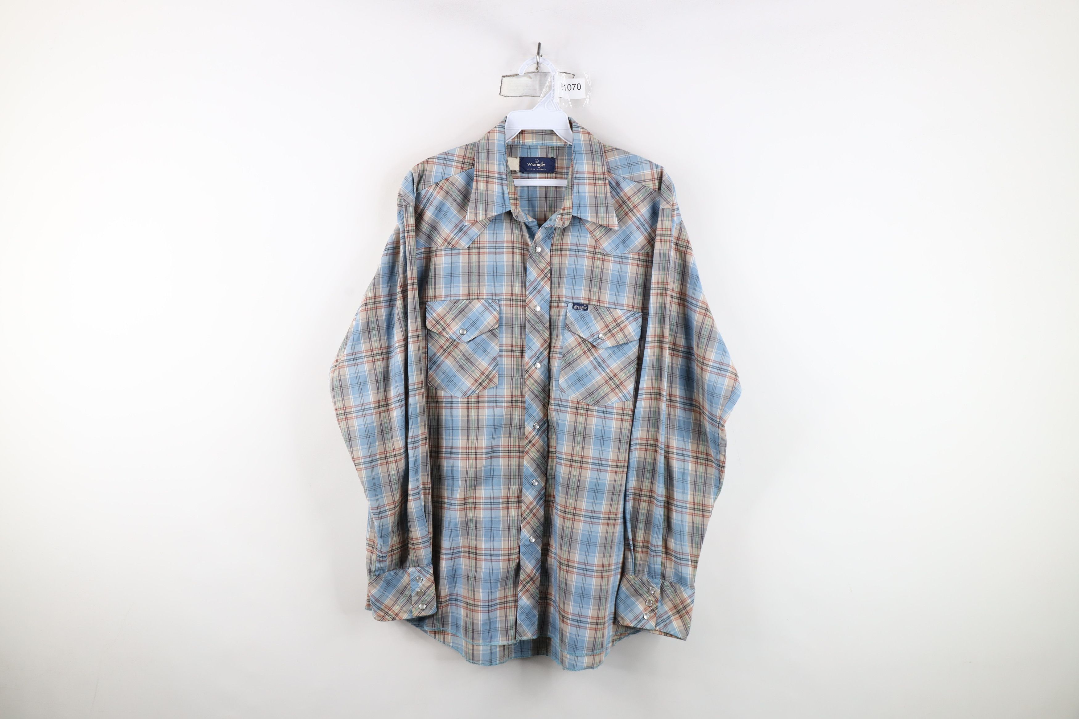 Wrangler Vintage 70s Wrangler Cowboy Snap Button Shirt Rainbow Plaid Size US L / EU 52-54 / 3 - 1 Thumbnail
