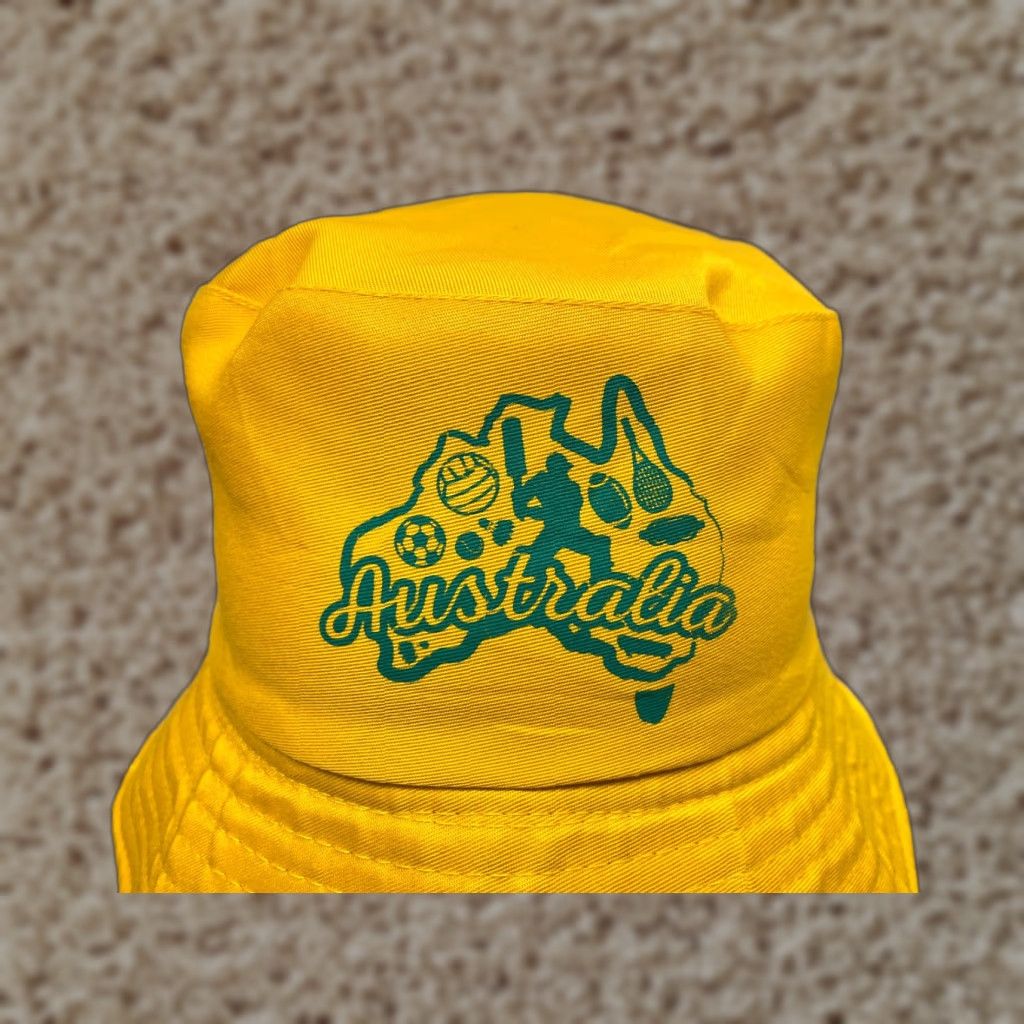 Vintage Australia Bucket Hat Adult One Size Yellow Polyester Blend Beach Outdoor Sports Hat Size ONE SIZE - 1 Thumbnail