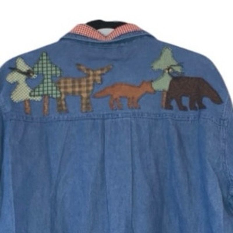 Vintage Haiks Holiday Blue Denim Button Down Shirt Santa Moose Fish Size M / US 6-8 / IT 42-44 - 6 Thumbnail