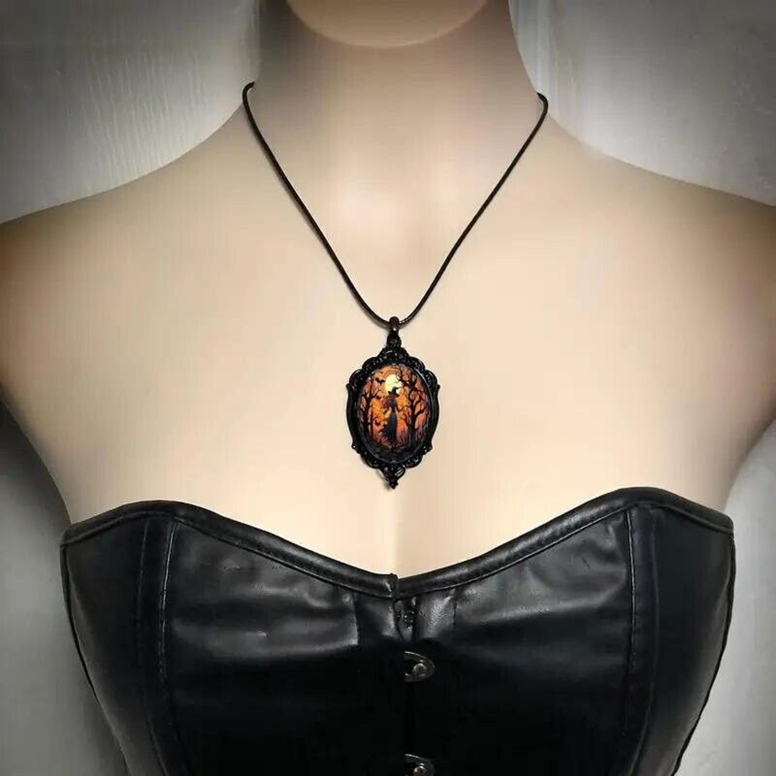 Other Witch Design Vintage Gothic Halloween Style Pendant Necklace Size ONE SIZE - 2 Thumbnail