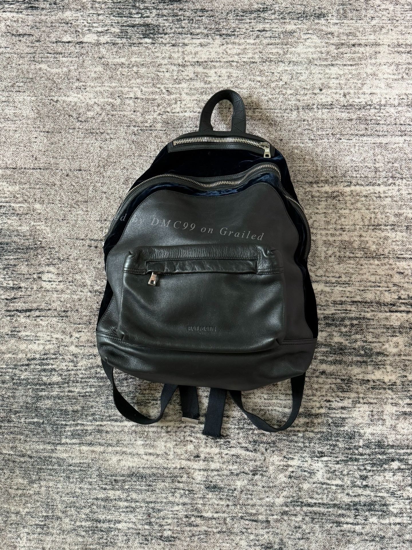 Balmain Balmain Multi-Zipper Velvet Leather Backpack Size ONE SIZE - 1 Thumbnail