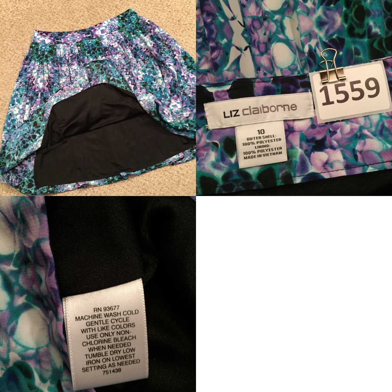 Liz Claiborne Liz Claiborne Skirt Knee Length Womens 10 Blue Geometric Pleated Lined Polyester Size 32" / US 10 / IT 46 - 8 Thumbnail