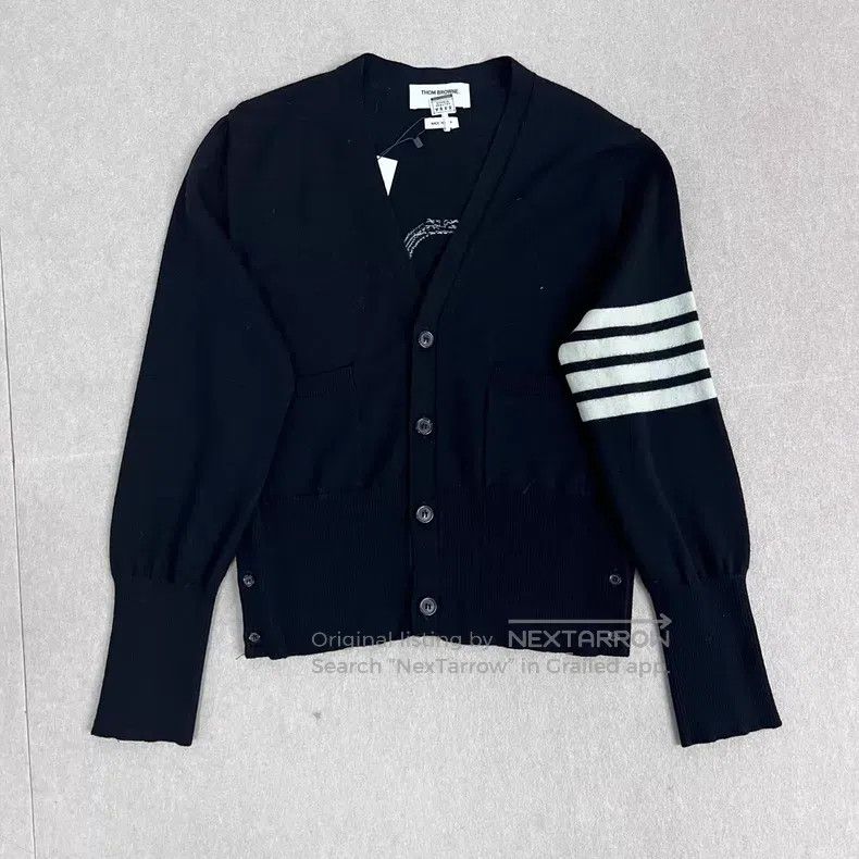 Thom Browne Thom Browne Black Matchstick Sleeve Logo Knit Cardigan Size US S / EU 44-46 / 1 - 1 Thumbnail