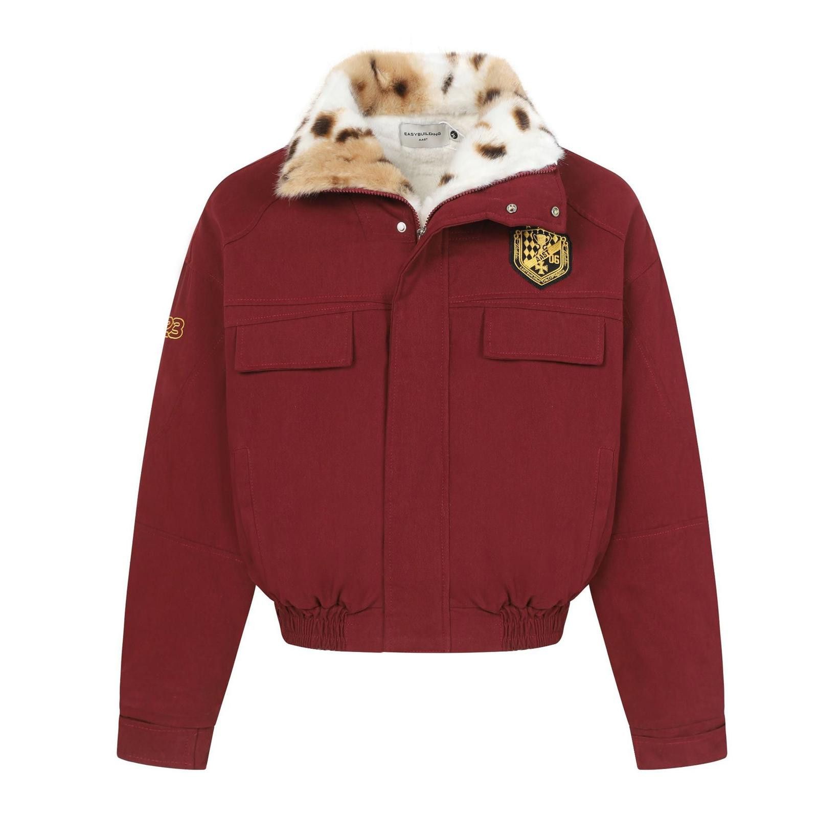 Vintage Burgundy Casual Bomber Jacket with Faux Fur Collar Size US M / EU 48-50 / 2 - 1 Thumbnail