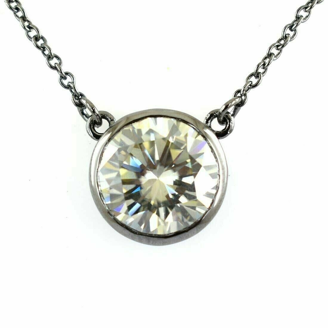 Handmade HandMade White Diamond Solitaire Pendant Bezel Set Necklace Size ONE SIZE - 1 Thumbnail