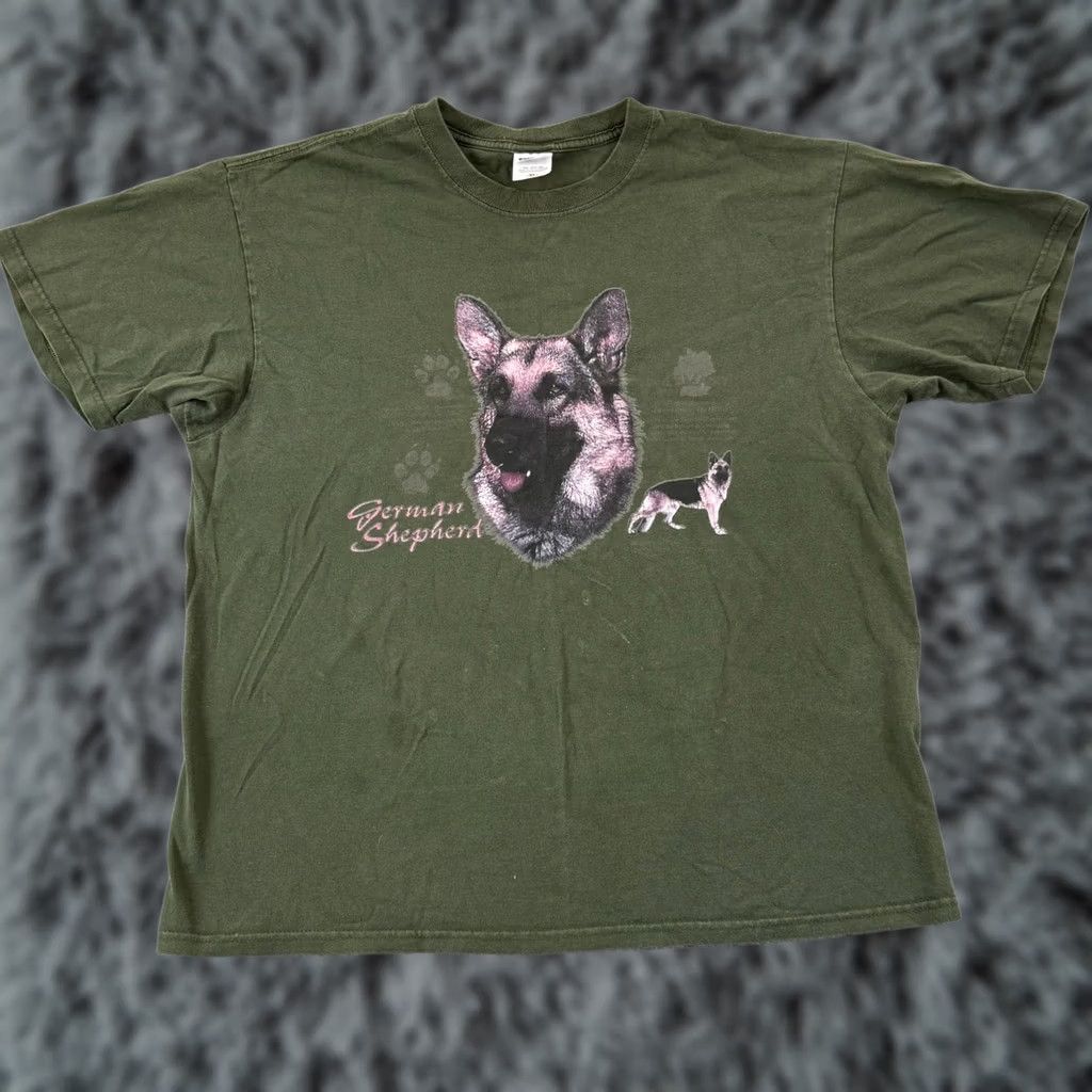 Anvil VINTAGE German Shepherd Shirt Mens XL Green Short Sleeve 90s Graphic Dog Casual Size US XL / EU 56 / 4 - 1 Thumbnail