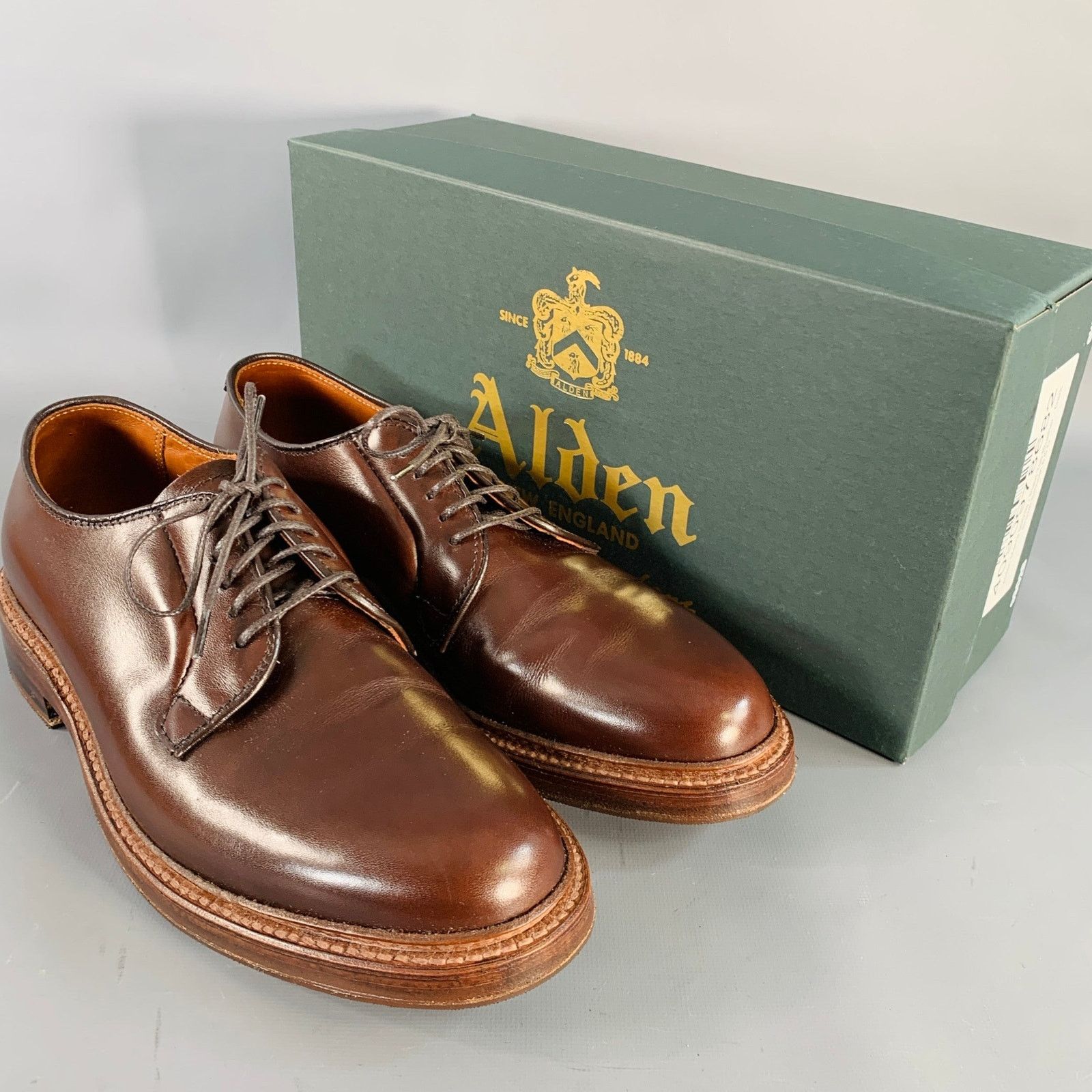 Alden ALDEN Plain Toe Blucher Brown Leather Derby Lace-Up Shoes Size US 6.5 / EU 39-40 - 9 Thumbnail