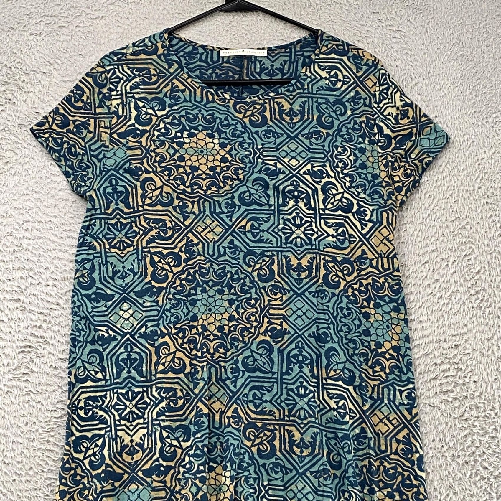 Vintage Peruvian Connection Maxi Dress Womens XL Blue Tile Stretch Jersey Mosaic Pima Size XL / US 12-14 / IT 48-50 - 2 Thumbnail