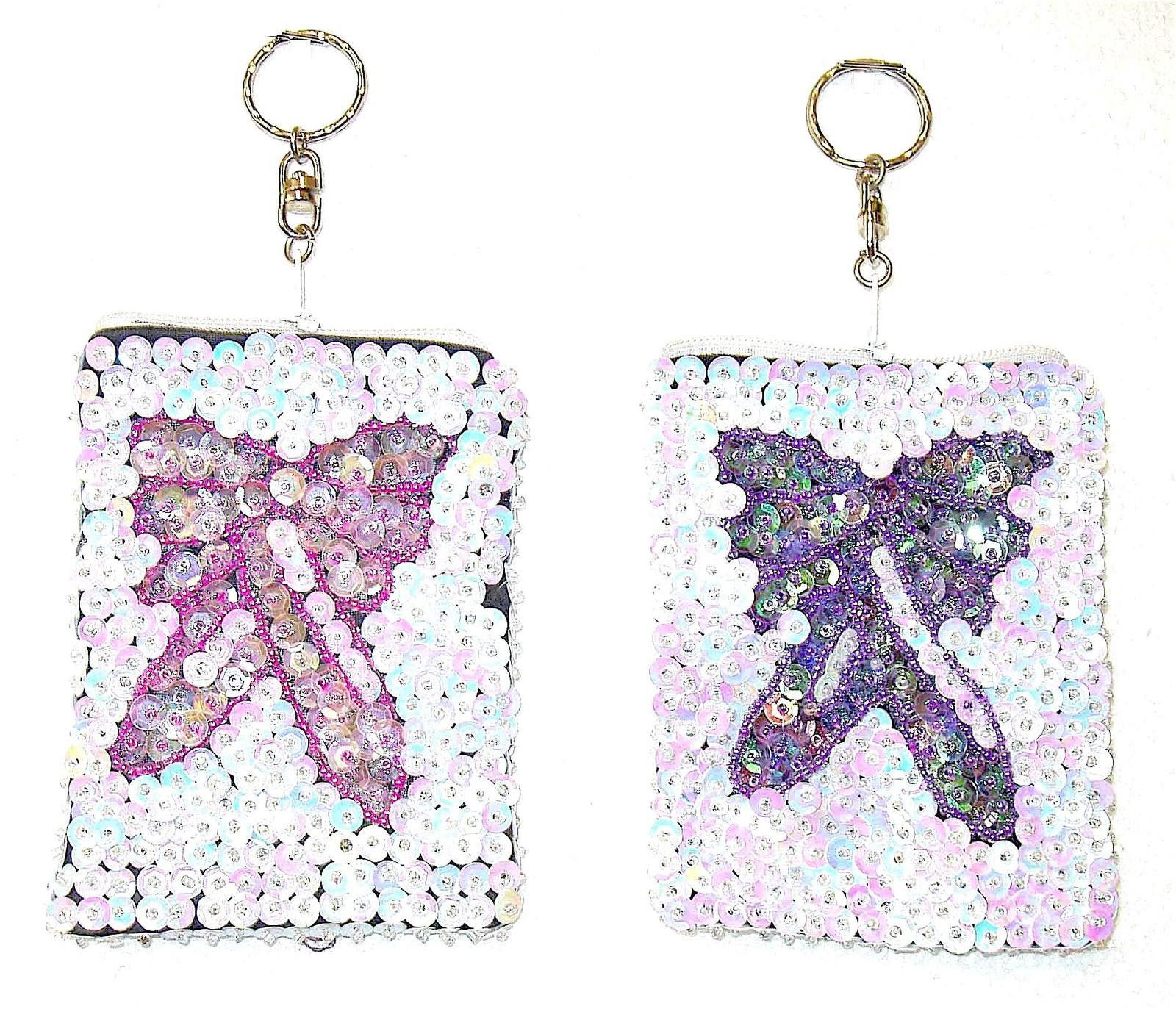 Designer Sequin Coin Purse Keychain Purple or Pink BUTTERFLY Size ONE SIZE - 1 Preview
