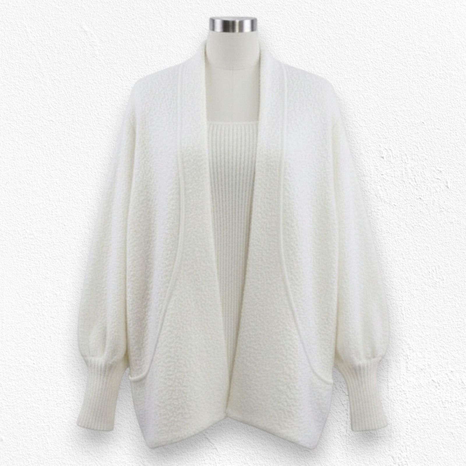 Vintage 90s White Ivory Textured Knit Open Front Cardigan Size 2XL Size XXL / US 16-18 / IT 52-54 - 9 Thumbnail