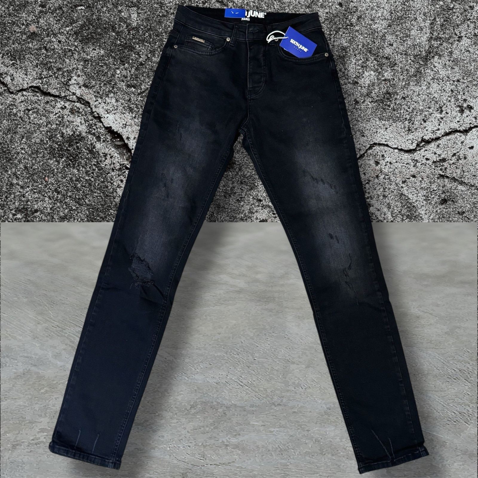 Sixth June Paris •NWT• Sixth June Paris Destressed Black Demin • Mens Size 28 Size 28" / US 6 / IT 42 - 4 Thumbnail