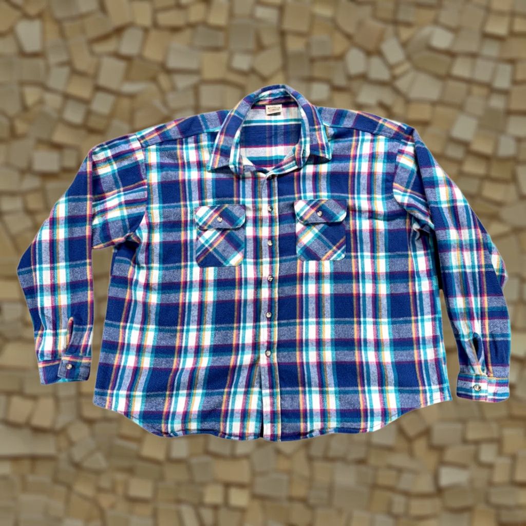 Vintage Vintage Five Brother Shirt Adult 4XL Blue Turquoise Plaid Flannel Workwear 90s Size US XXL / EU 58 / 5 - 1 Thumbnail