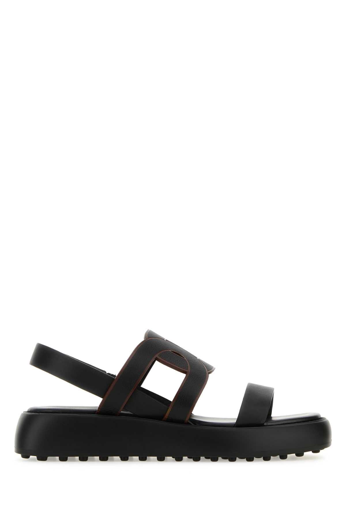 image of Tods Black Leather Chain Sandals, Women's (Size 10)