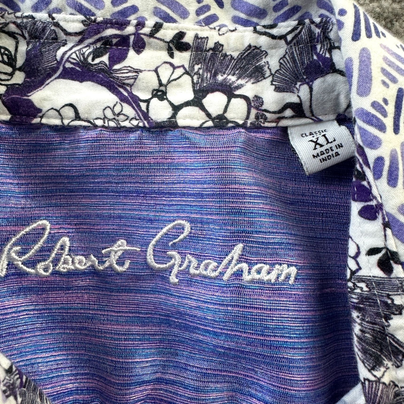 Robert Graham Robert Graham Shirt Mens XL Purple Button-Up Geometric Short Sleeve Casual Classic Fit Size US XL / EU 56 / 4 - 6 Thumbnail