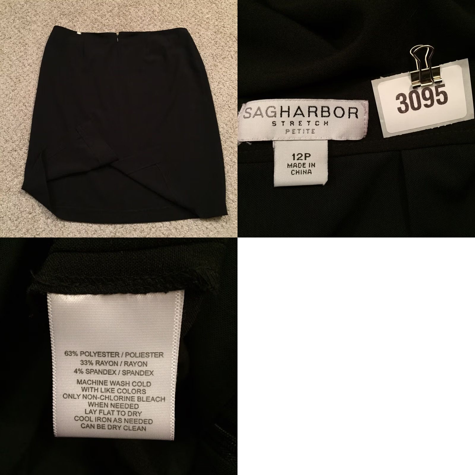 Vintage Sag Harbor Skirt 12P Black Knee Length Petite Unlined Slit Pencil Size 34" / US 12 / IT 48 - 8 Thumbnail