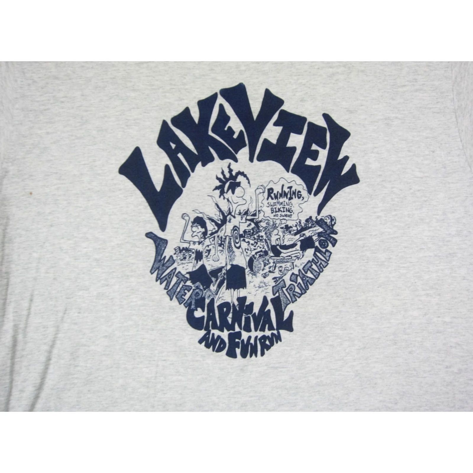 Fruit Of The Loom VINTAGE Lake View Triathlon Shirt Mens Large Gray 80s 90s Size US L / EU 52-54 / 3 - 2 Thumbnail