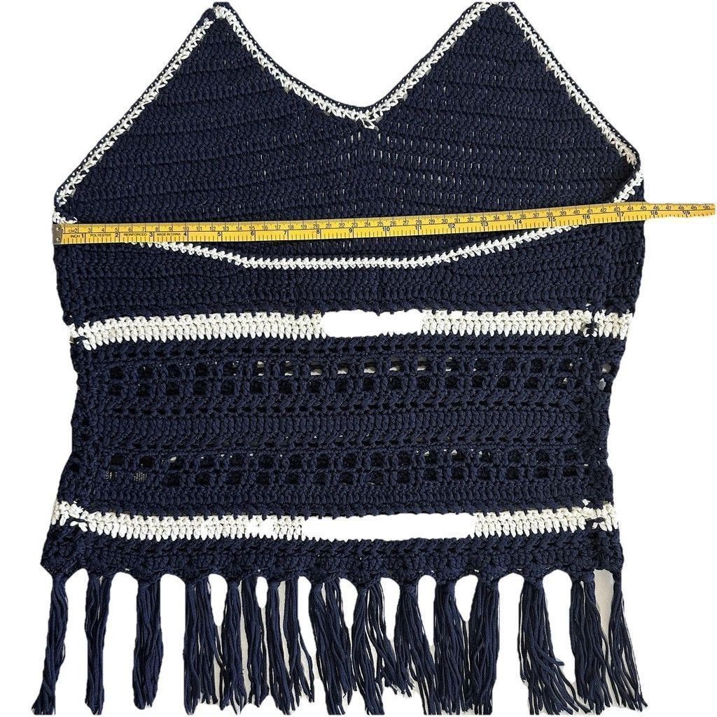 Other Y2K Lovemarks Halter Top Crochet Large Navy Stripes Tasseled Size L / US 10 / IT 46 - 11 Thumbnail