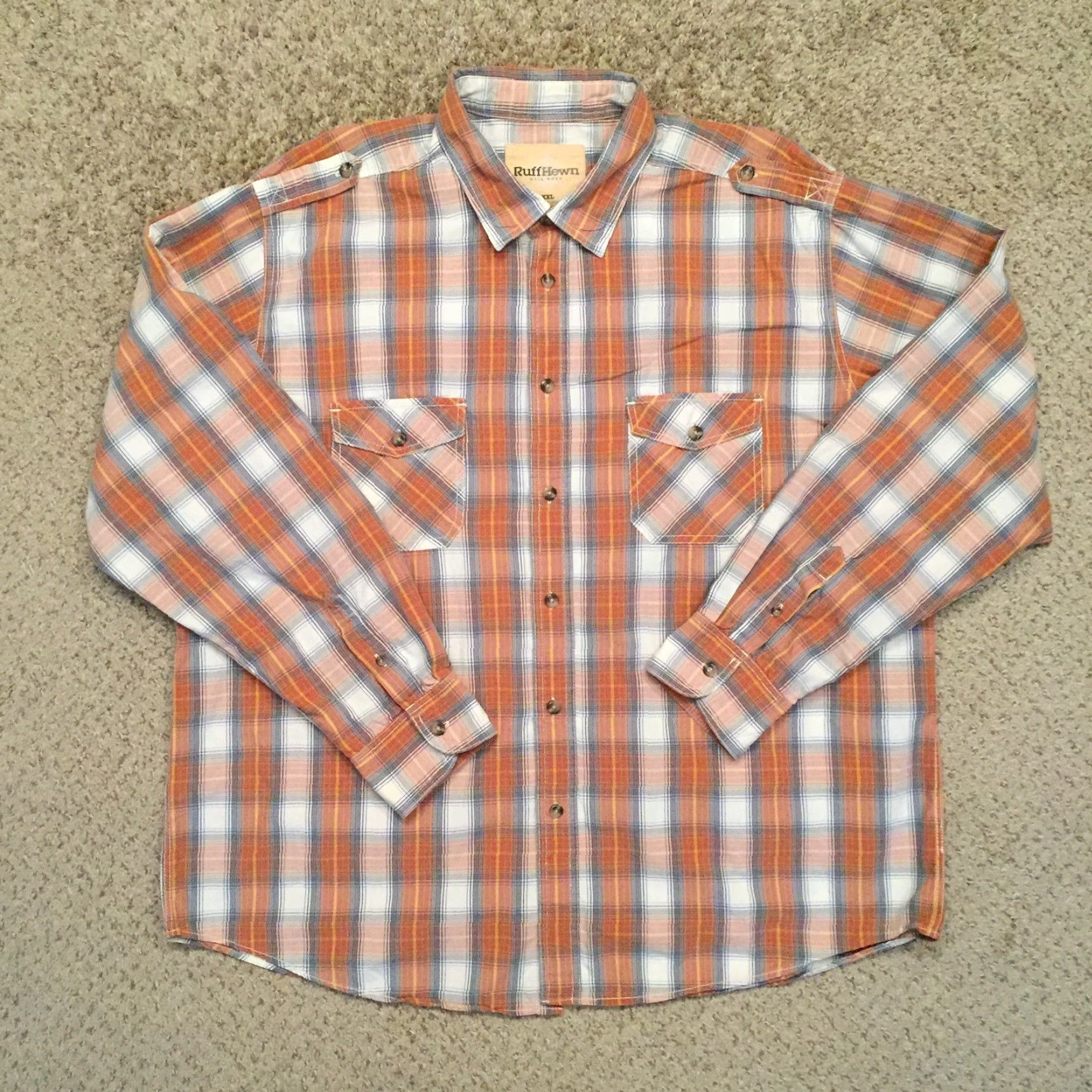 Vintage Ruff Hewn Shirt Mens 2XL Orange Plaid Long Sleeve Button-Up Pockets Size US XXL / EU 58 / 5 - 2 Thumbnail
