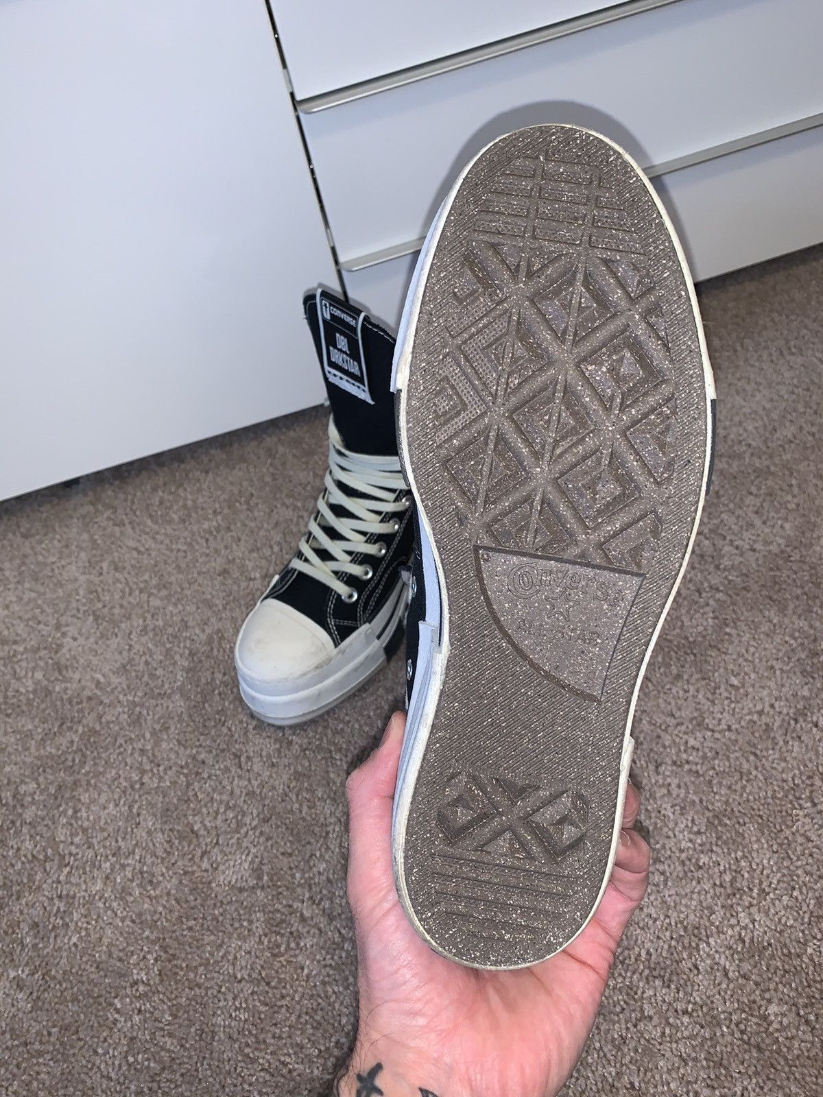 Converse × Rick Owens × Rick Owens Drkshdw RICK OWENS x CONVERSE - DBLSTAR BLACK / SPECKLED OFFWHITE Size US 10 / IT 40 - 4 Thumbnail